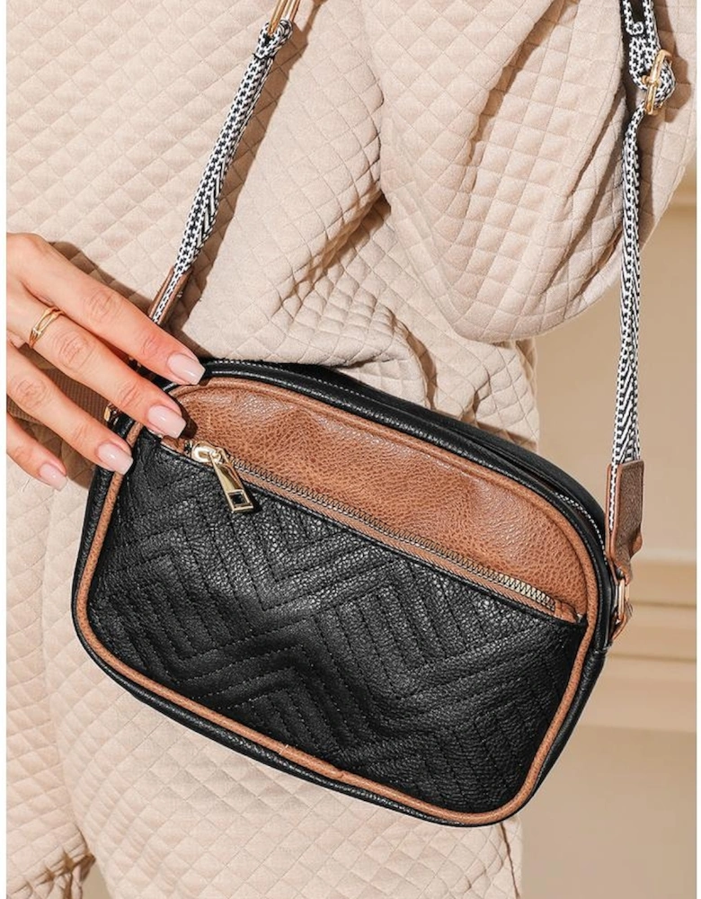 Black Quilted Faux Leather Crossbody Bag 22*6*16cm