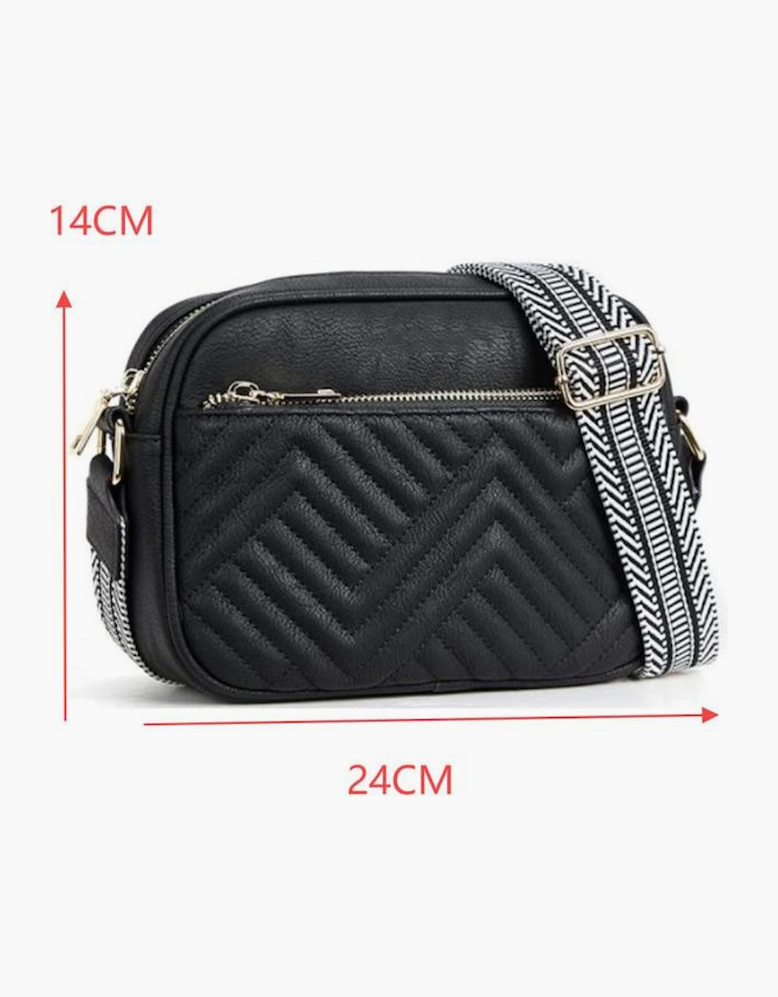 Black Quilted Faux Leather Crossbody Bag 22*6*16cm