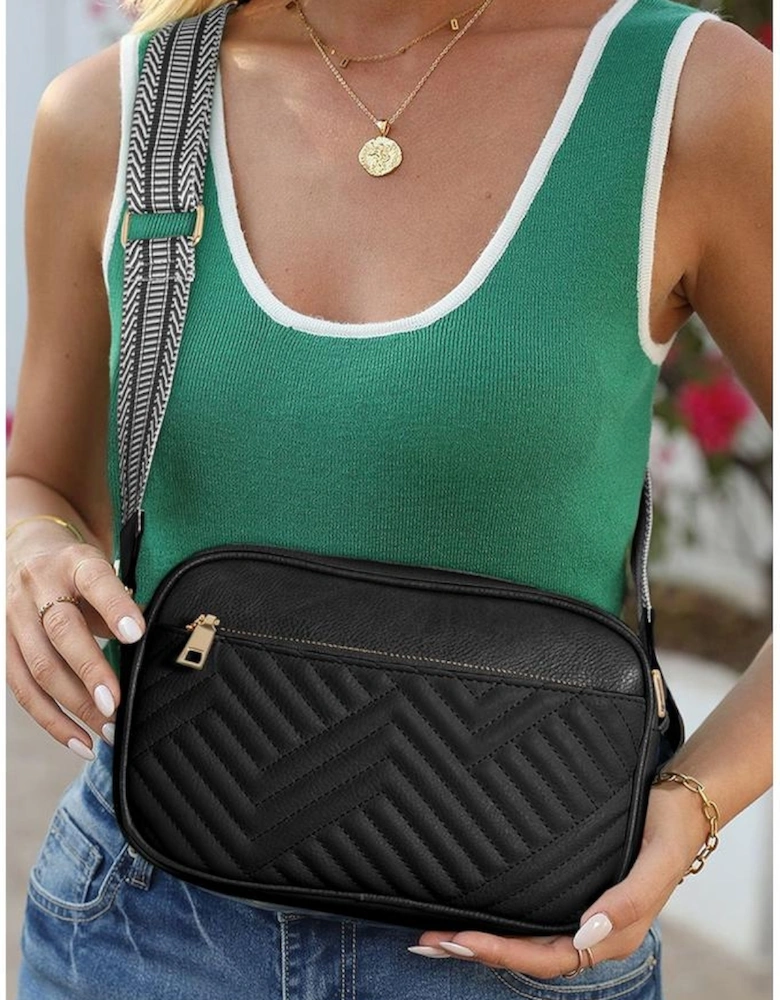 Black Quilted Faux Leather Crossbody Bag 22*6*16cm