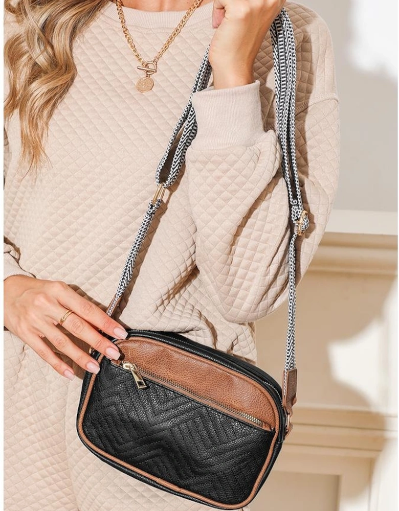 Black Quilted Faux Leather Crossbody Bag 22*6*16cm