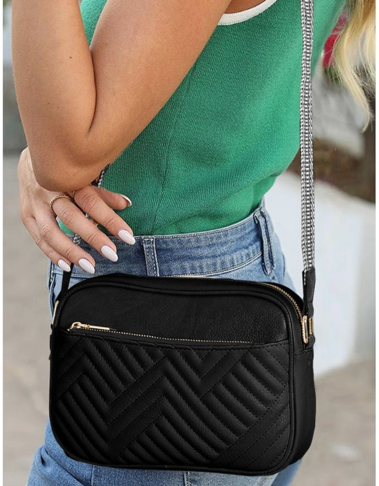 Black Quilted Faux Leather Crossbody Bag 22*6*16cm