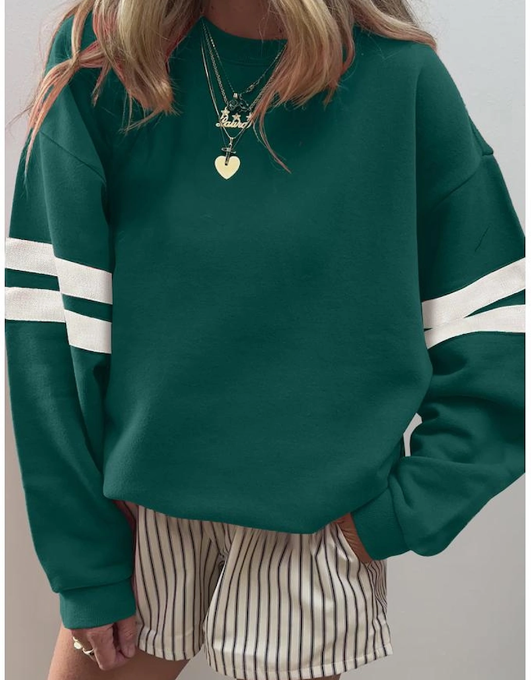 Evergreen Varsity Striped Detail Drop Shoulder Oversized Sweatshirt, 4 of 3