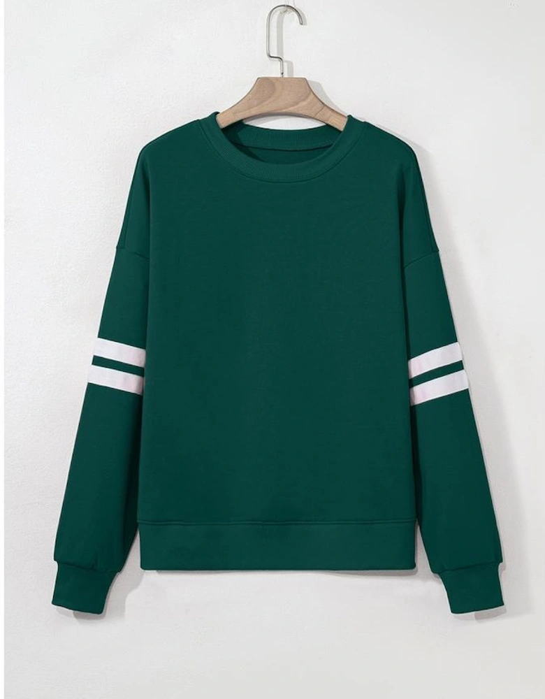 Evergreen Varsity Striped Detail Drop Shoulder Oversized Sweatshirt