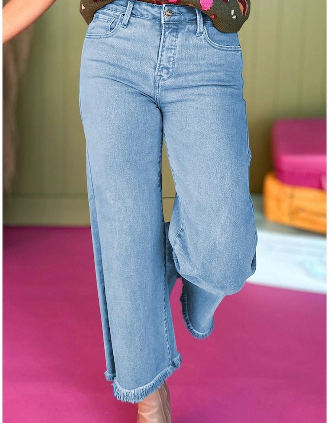 Myosotis Acid Washed High Rise Cropped Wide Leg Jeans, 4 of 3