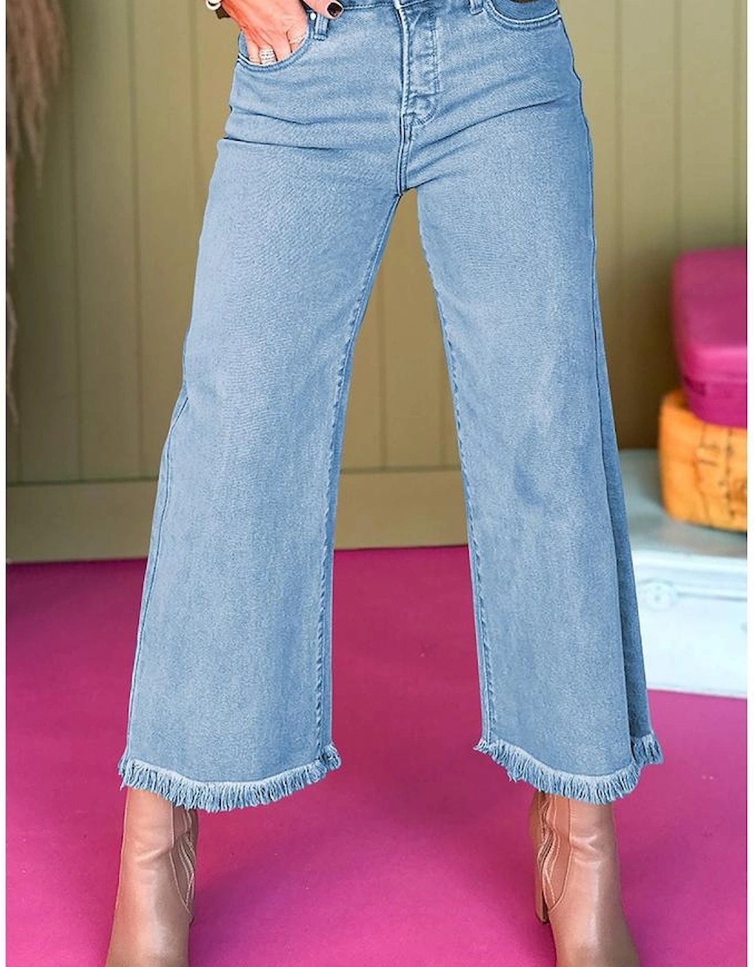 Myosotis Acid Washed High Rise Cropped Wide Leg Jeans