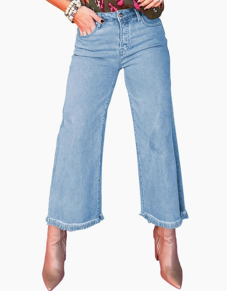 Myosotis Acid Washed High Rise Cropped Wide Leg Jeans