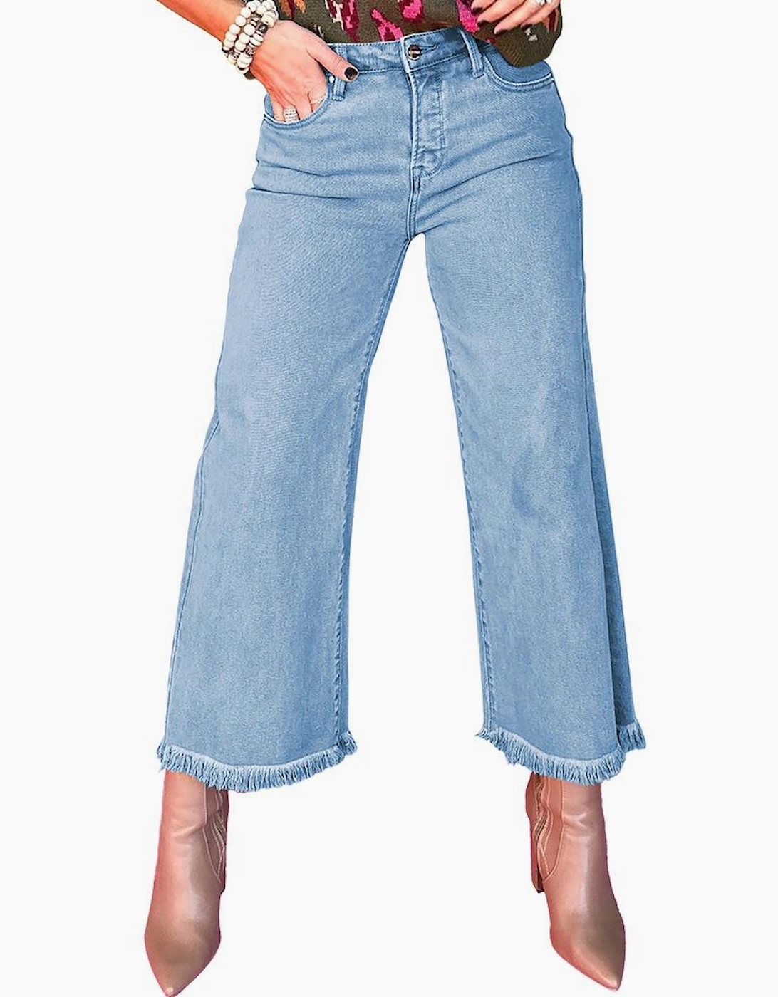 Myosotis Acid Washed High Rise Cropped Wide Leg Jeans