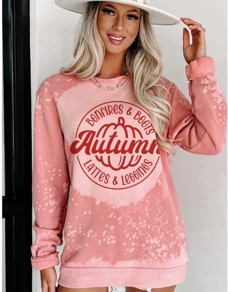 Pink Tie Dye Autumn Pumpkin Graphic Drop Shoulder Sweatshirt