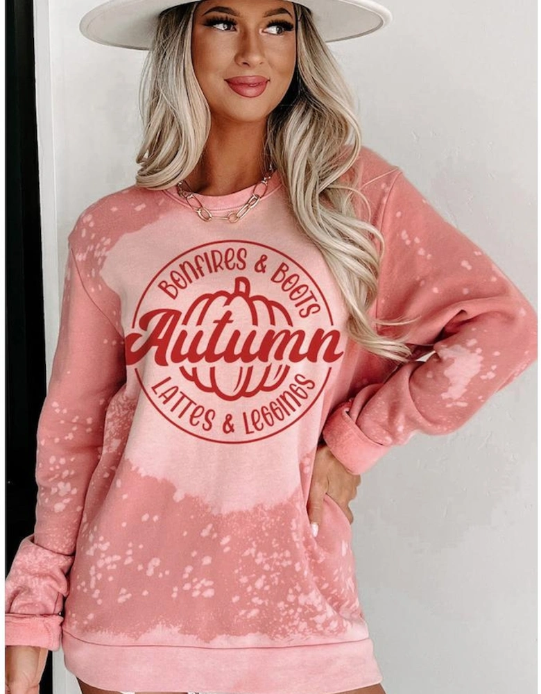 Pink Tie Dye Autumn Pumpkin Graphic Drop Shoulder Sweatshirt