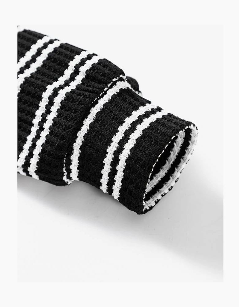 Black Stripe Textured Quarter Zip Collar Long Sleeve Top