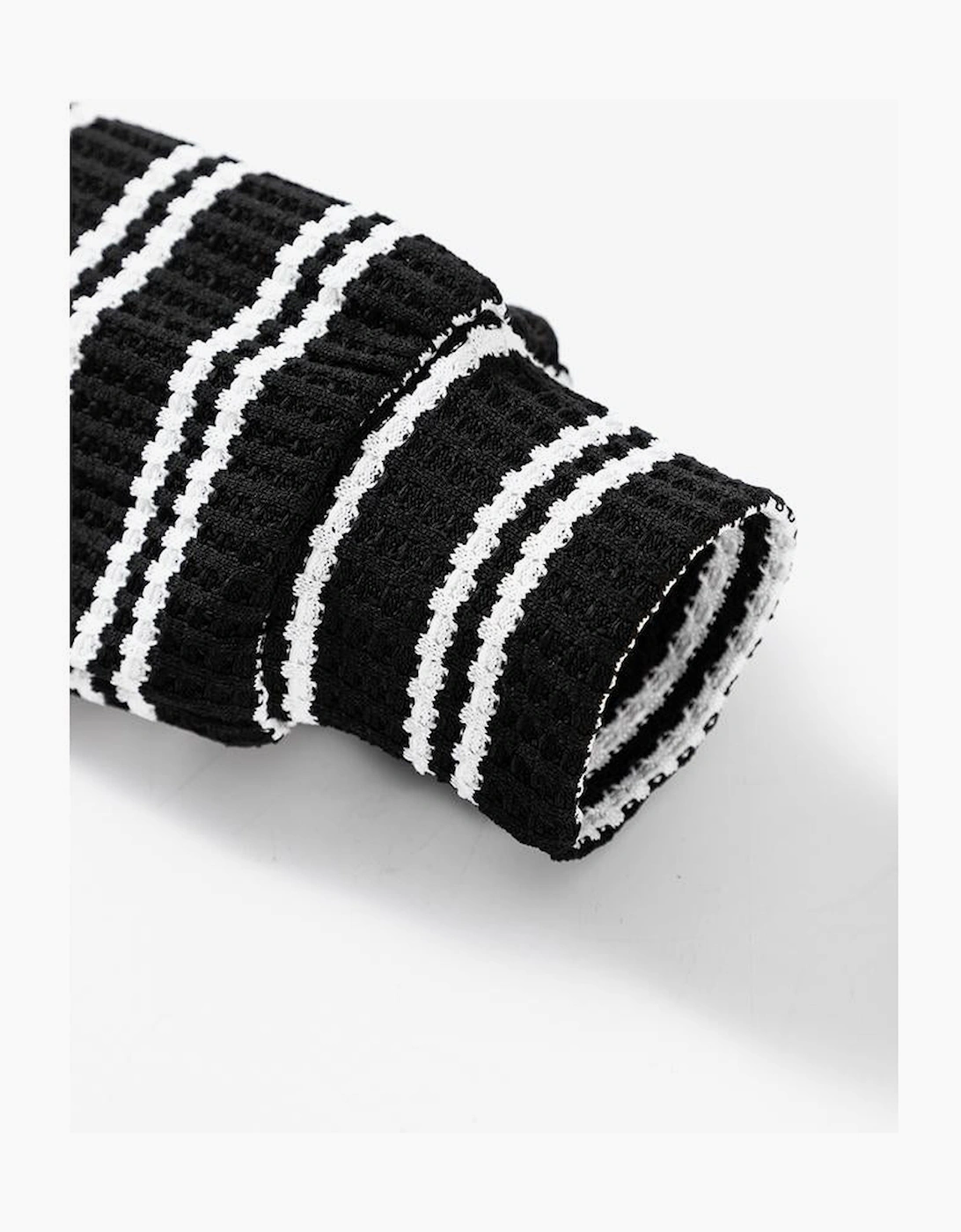 Black Stripe Textured Quarter Zip Collar Long Sleeve Top