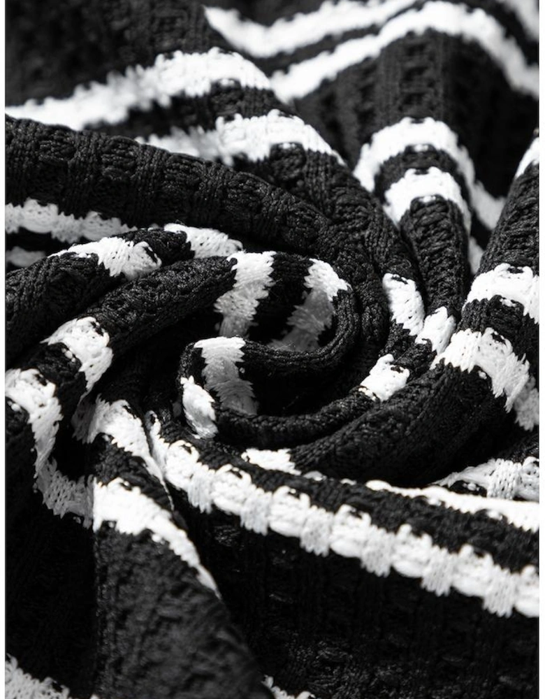 Black Stripe Textured Quarter Zip Collar Long Sleeve Top