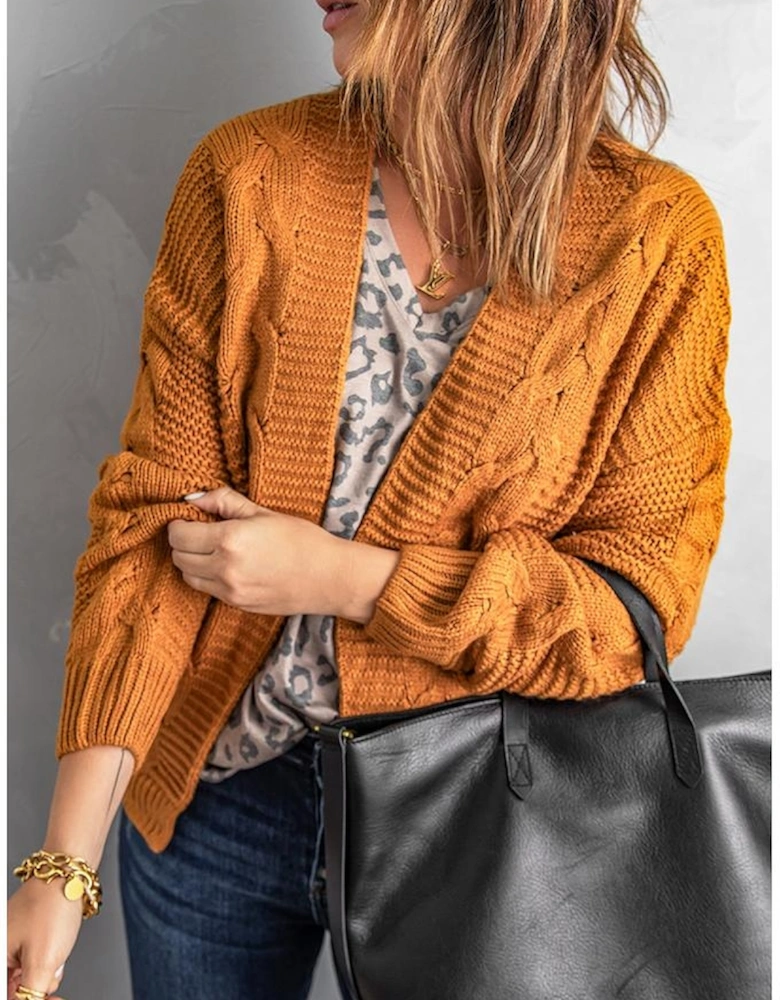 Khaki Chunky Wide Long Sleeve Knit Cardigan