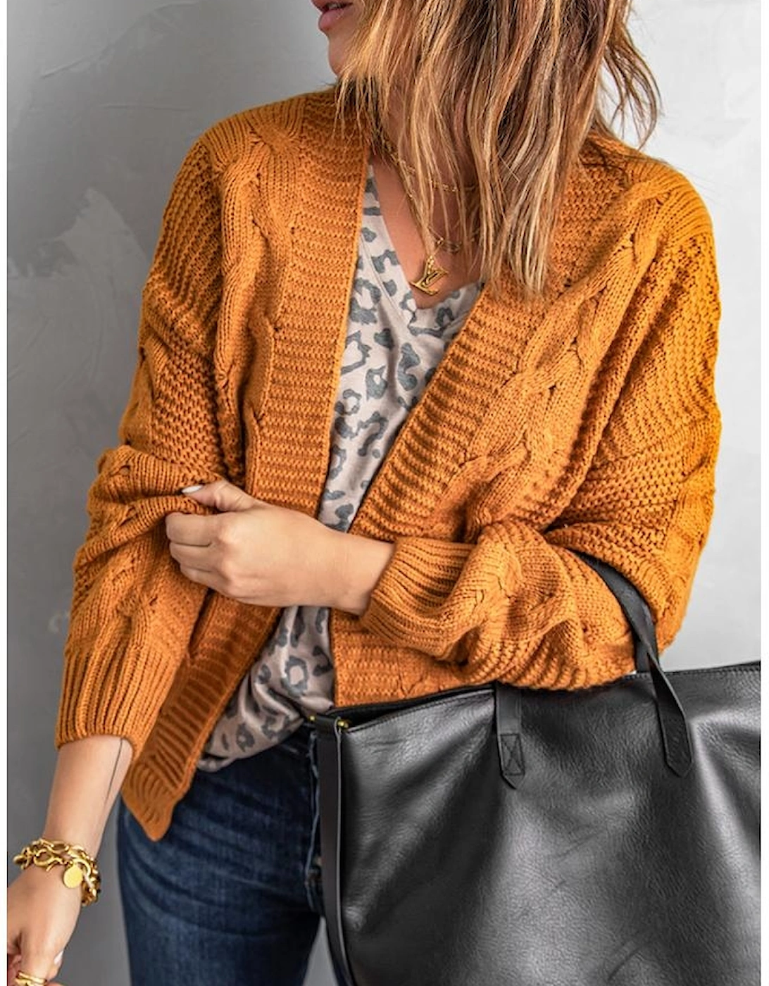 Khaki Chunky Wide Long Sleeve Knit Cardigan