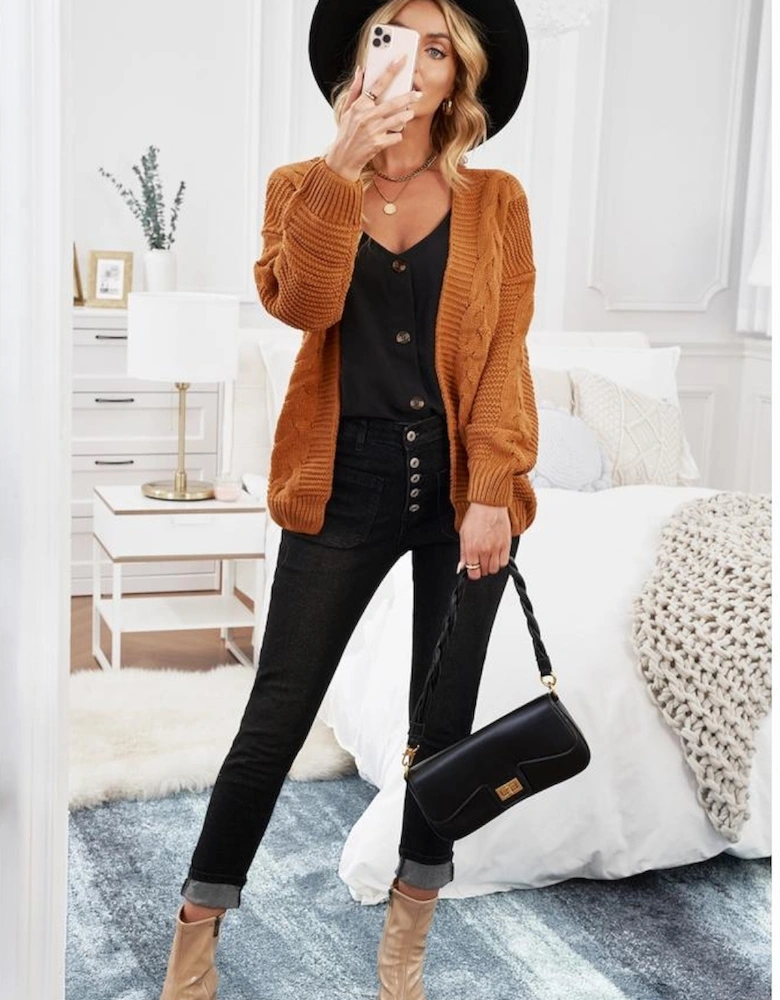 Khaki Chunky Wide Long Sleeve Knit Cardigan