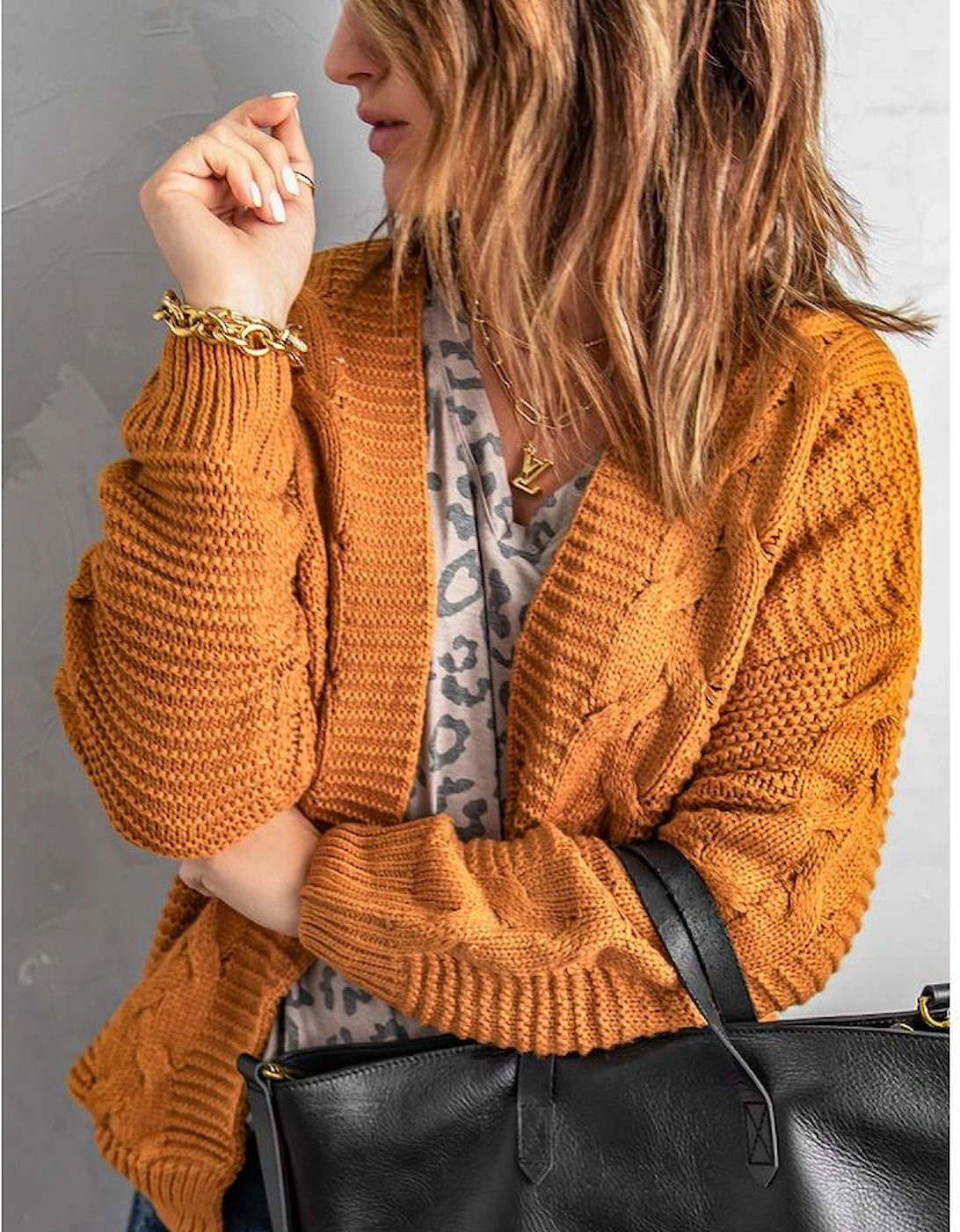 Khaki Chunky Wide Long Sleeve Knit Cardigan, 12 of 11