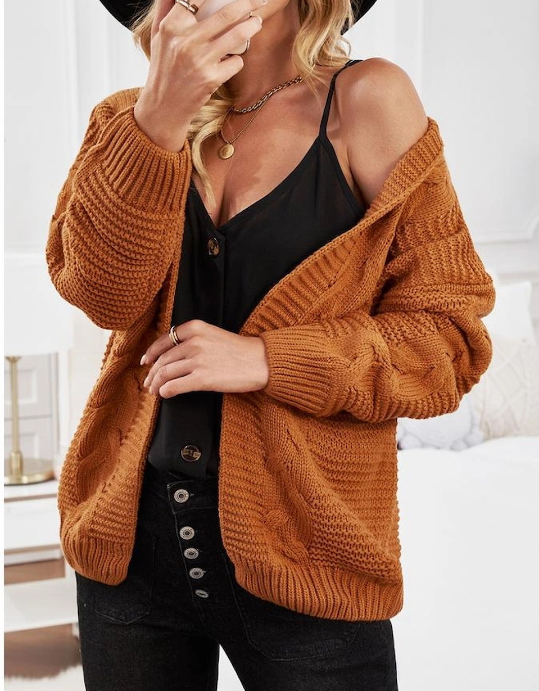 Khaki Chunky Wide Long Sleeve Knit Cardigan
