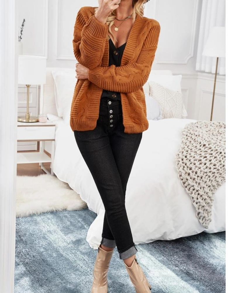 Khaki Chunky Wide Long Sleeve Knit Cardigan