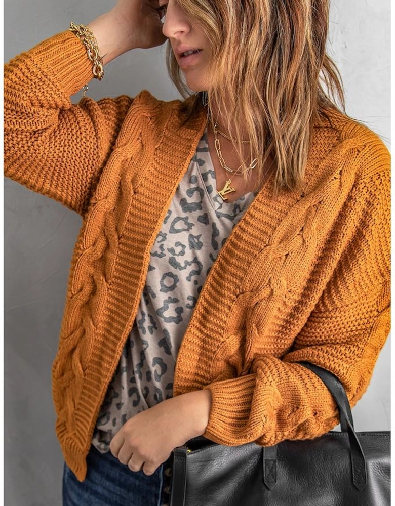 Khaki Chunky Wide Long Sleeve Knit Cardigan