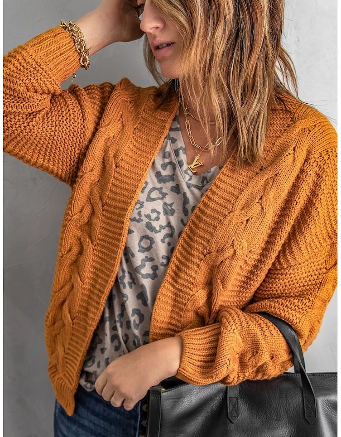 Khaki Chunky Wide Long Sleeve Knit Cardigan