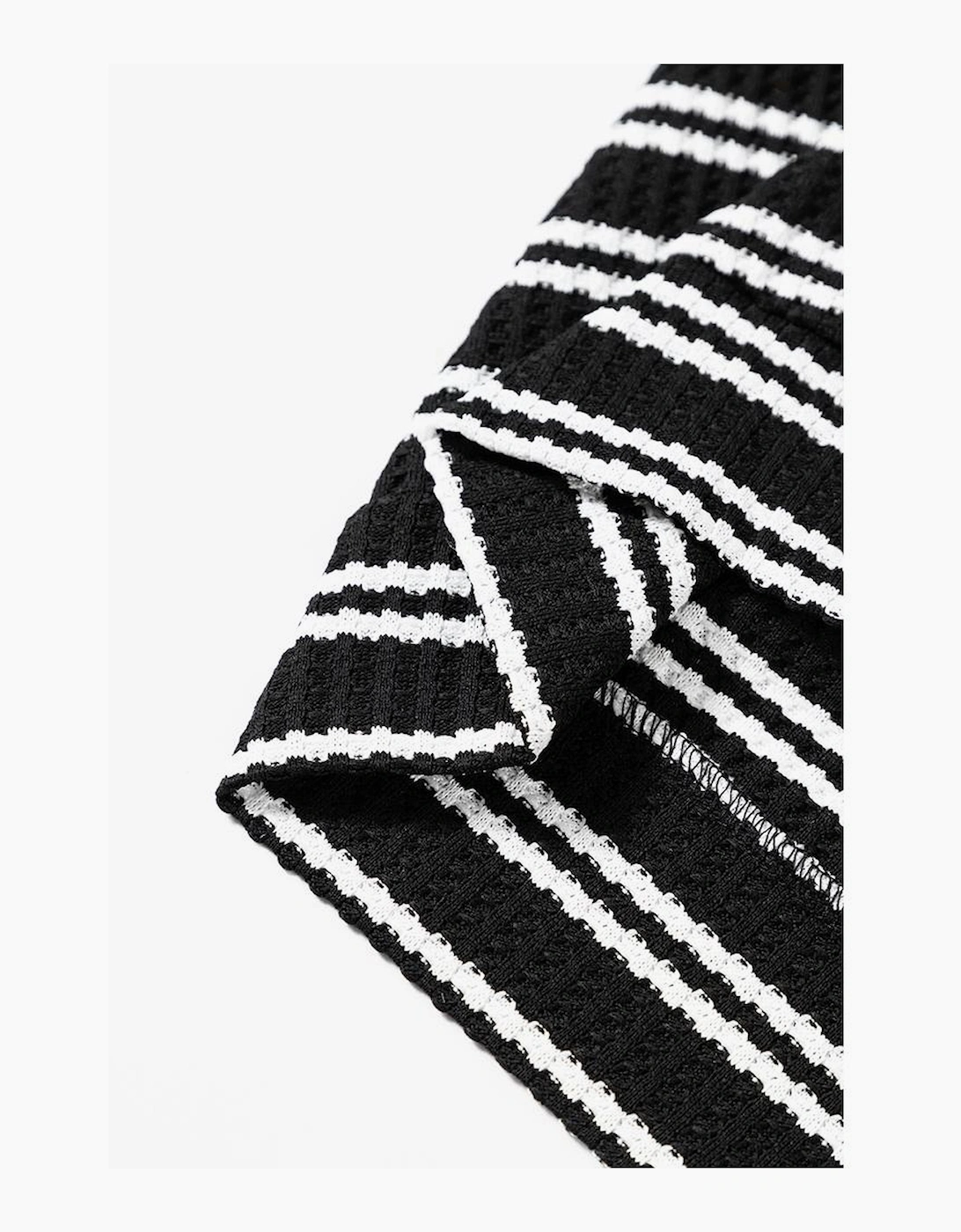 Black Stripe Textured Quarter Zip Collar Long Sleeve Top