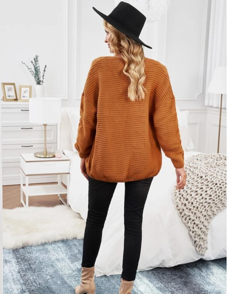 Khaki Chunky Wide Long Sleeve Knit Cardigan