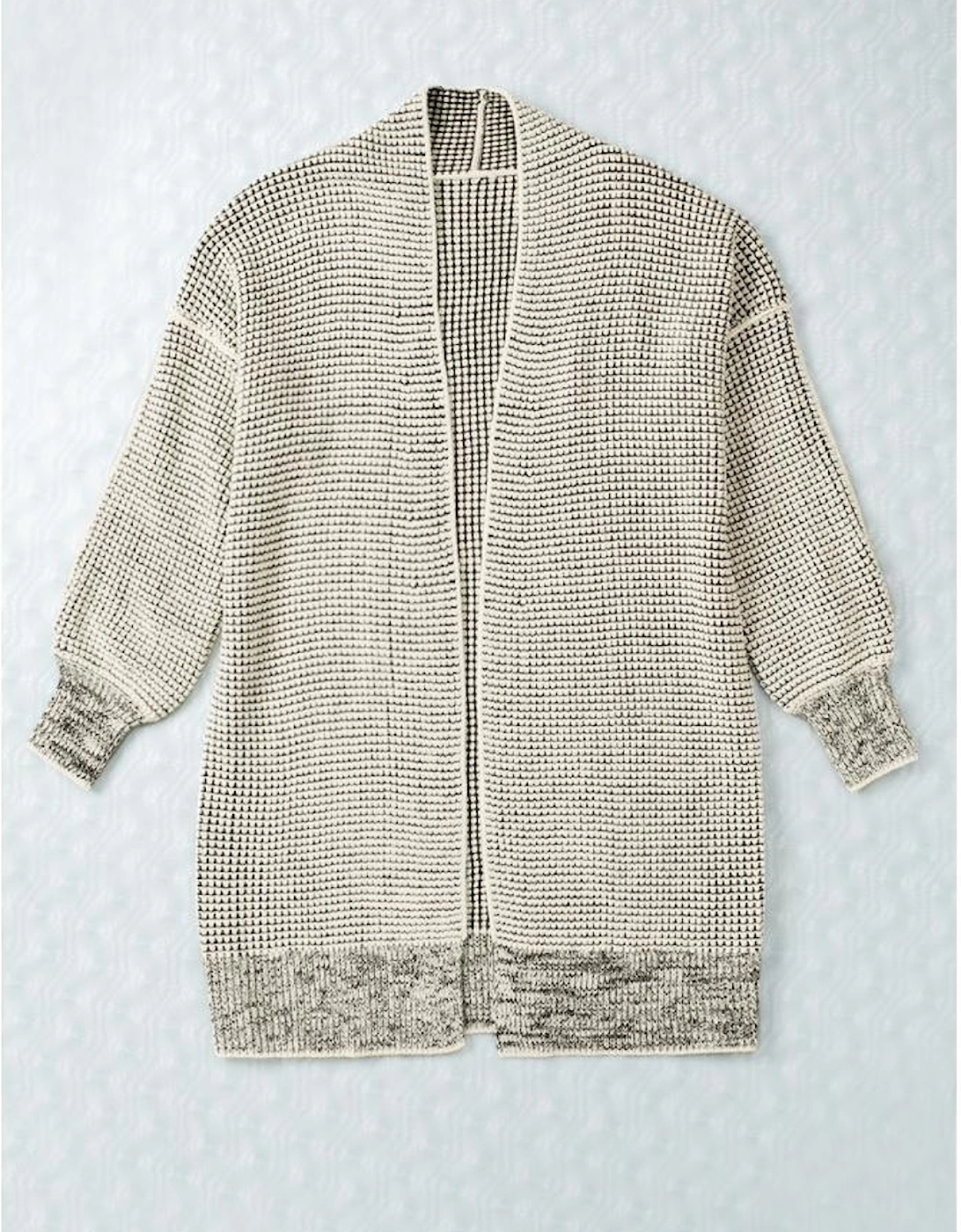 Apricot Plaid Knitted Long Open Front Cardigan