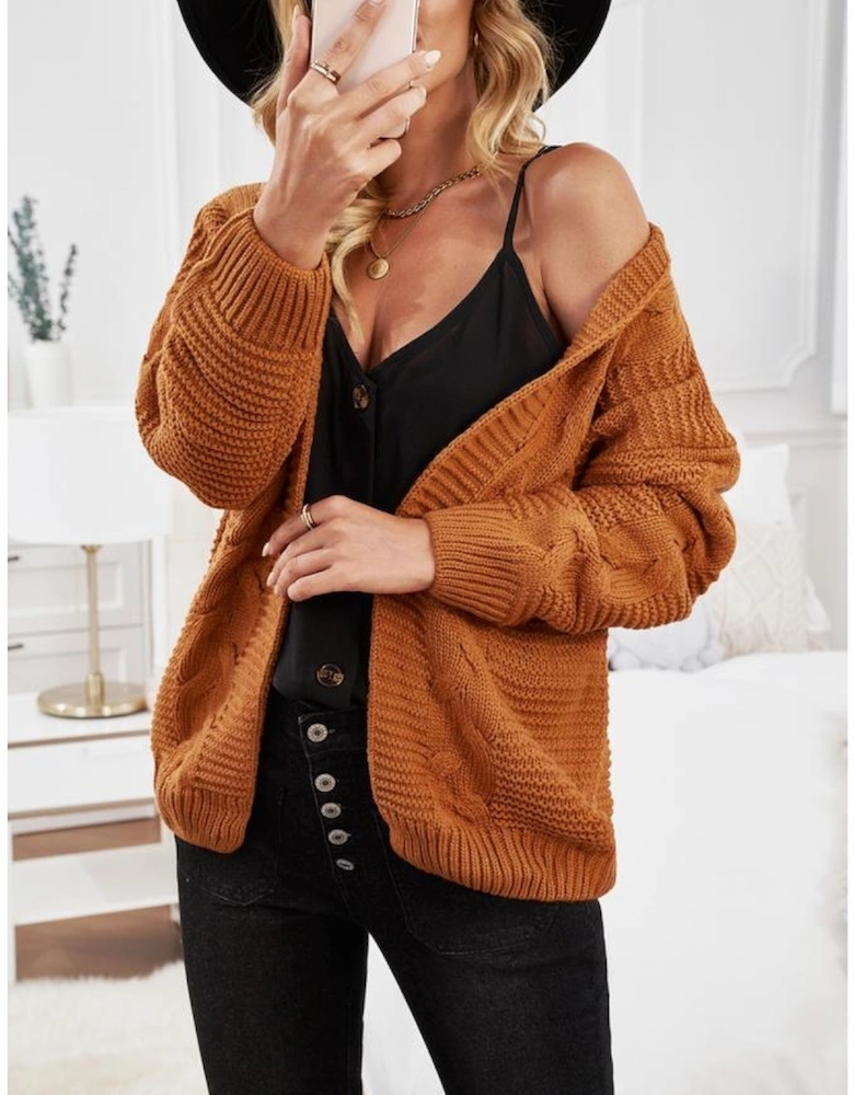 Khaki Chunky Wide Long Sleeve Knit Cardigan