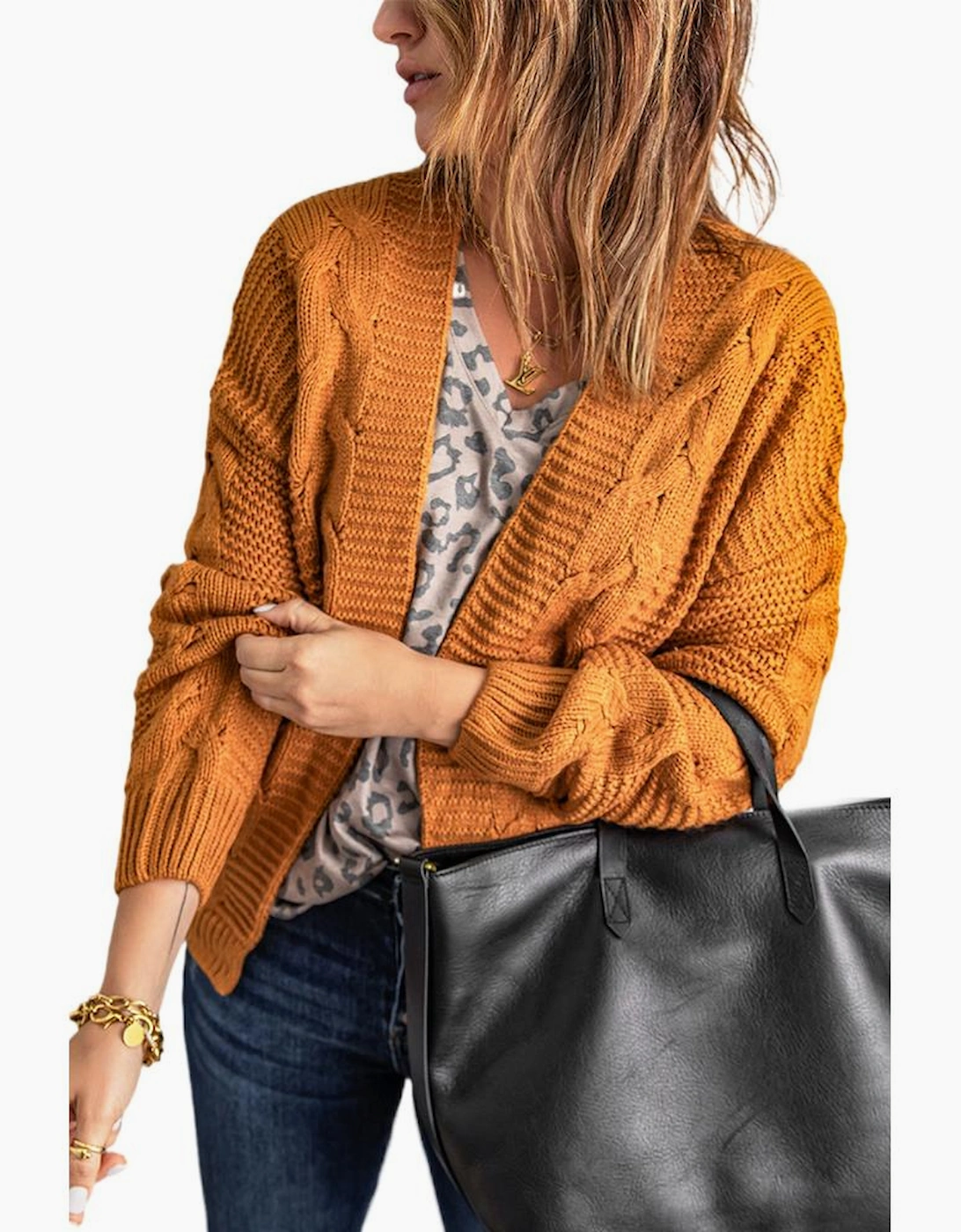 Khaki Chunky Wide Long Sleeve Knit Cardigan