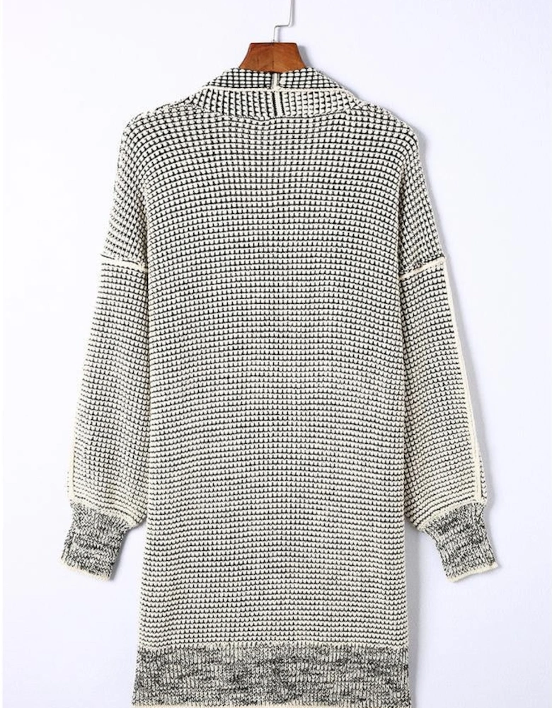 Apricot Plaid Knitted Long Open Front Cardigan