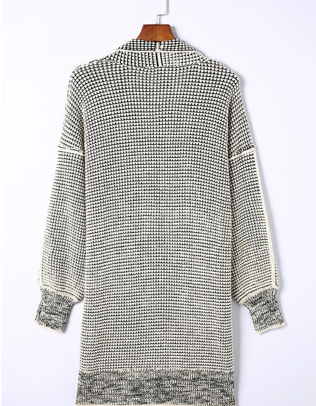 Apricot Plaid Knitted Long Open Front Cardigan