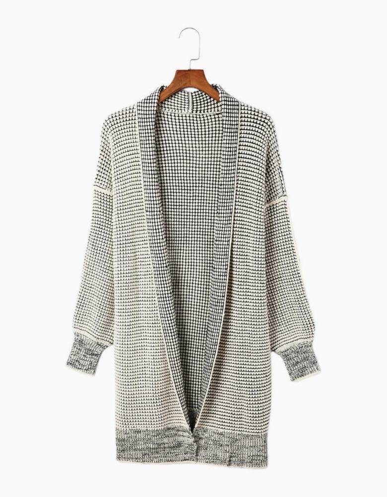 Apricot Plaid Knitted Long Open Front Cardigan