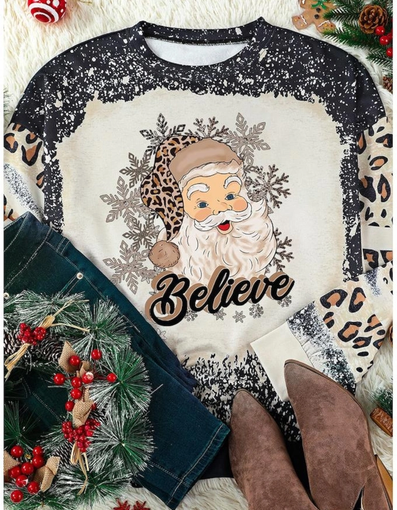 Black Believe Santa Clause Bleach Print Graphic Sweatshirt