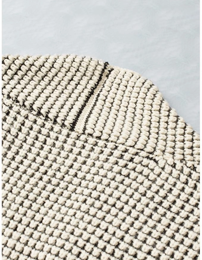 Apricot Plaid Knitted Long Open Front Cardigan