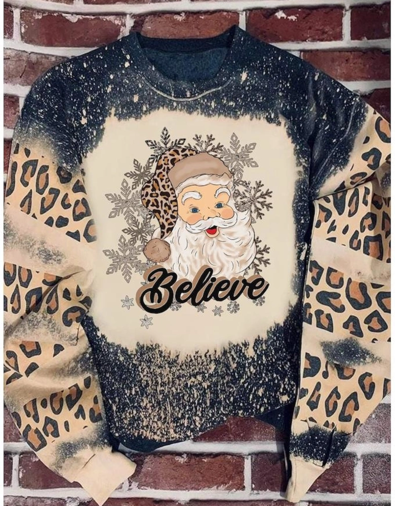 Black Believe Santa Clause Bleach Print Graphic Sweatshirt