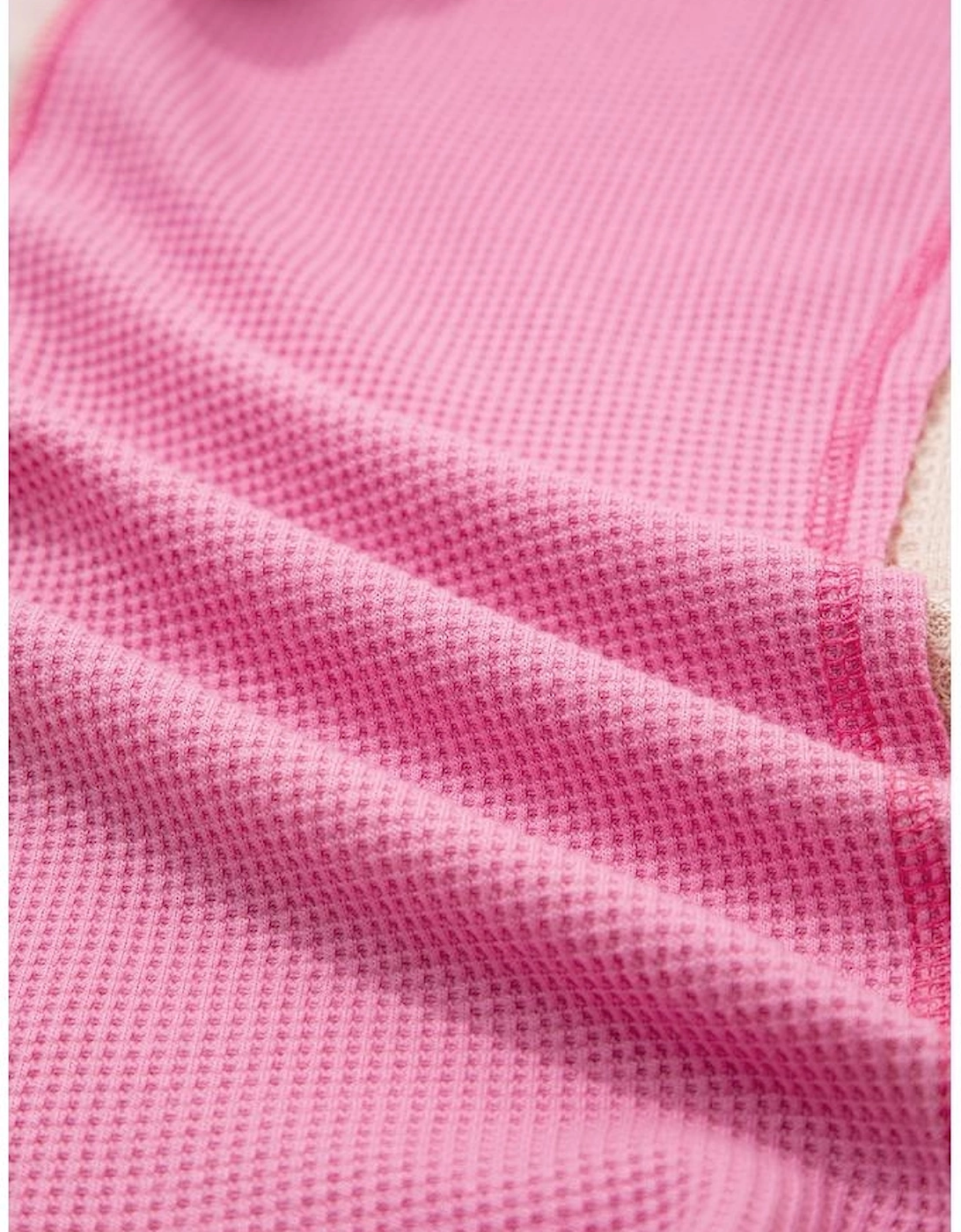 Pink Mixed Texture Waffle Floral Patchwork Hooded Oversize Pullover