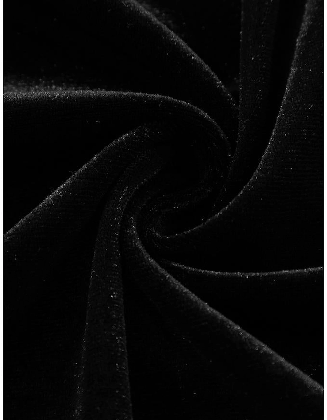 Black Velvet Buttoned Puff Sleeve V Neck Split Midi Dress