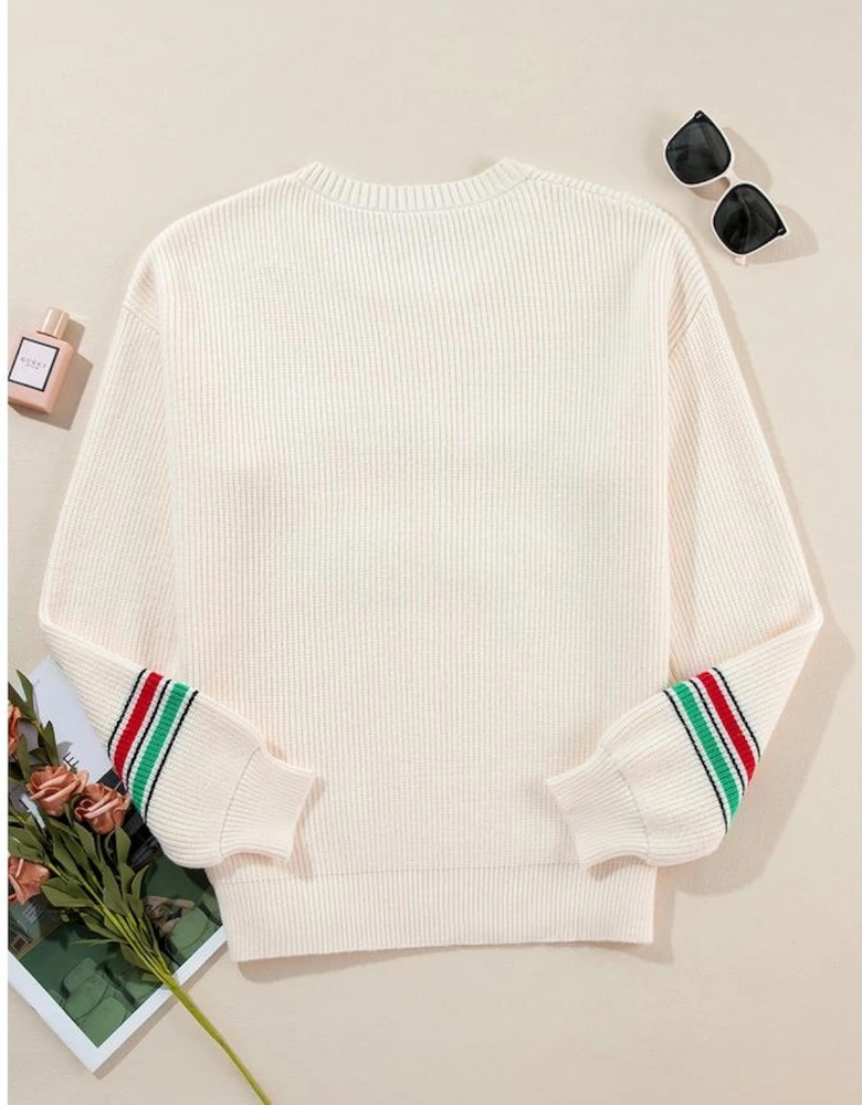 Beige Tinsel Holly Jolly Graphic Classic Sweater