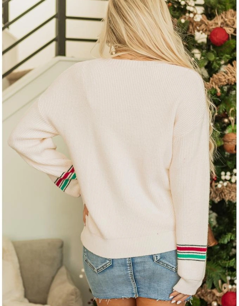 Beige Tinsel Holly Jolly Graphic Classic Sweater