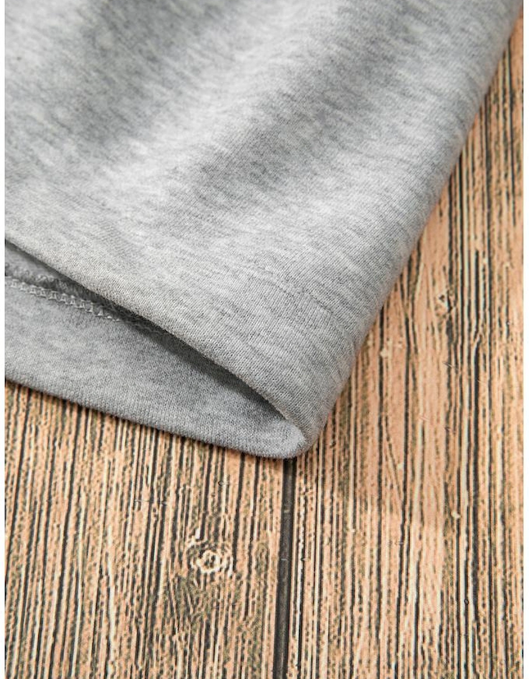 Light Grey Fleece Lined Half Zipper Kangaroo Pockets Loose Hoodie