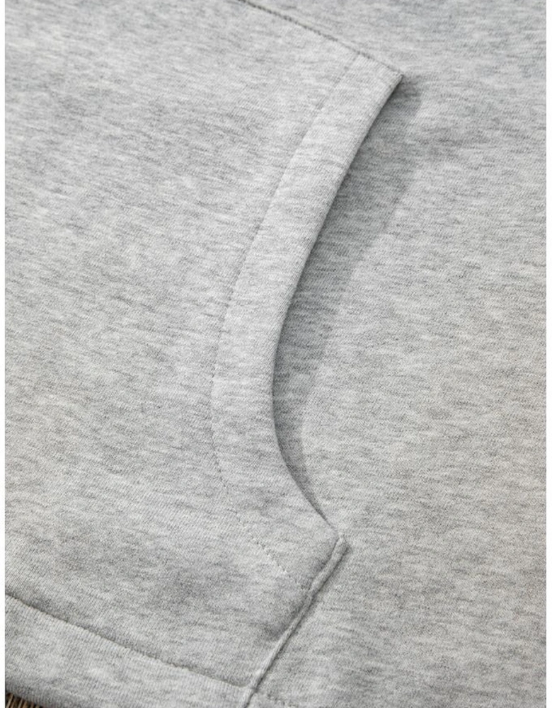 Light Grey Fleece Lined Half Zipper Kangaroo Pockets Loose Hoodie