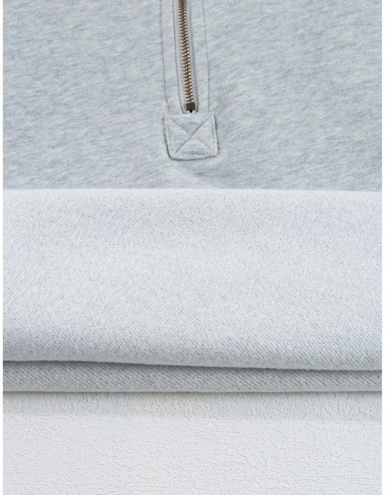 Light Grey Fleece Lined Half Zipper Kangaroo Pockets Loose Hoodie