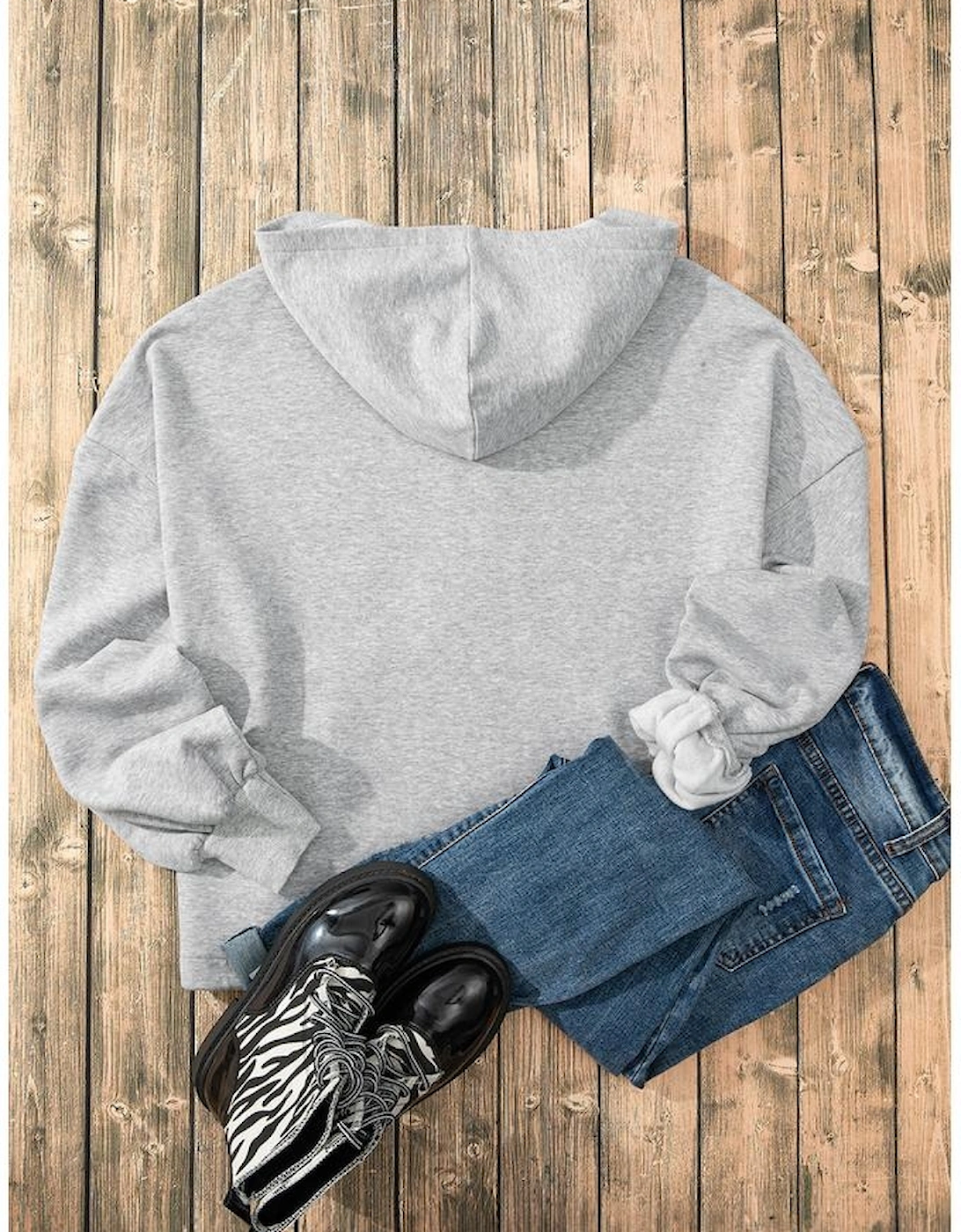 Light Grey Fleece Lined Half Zipper Kangaroo Pockets Loose Hoodie, 16 of 15