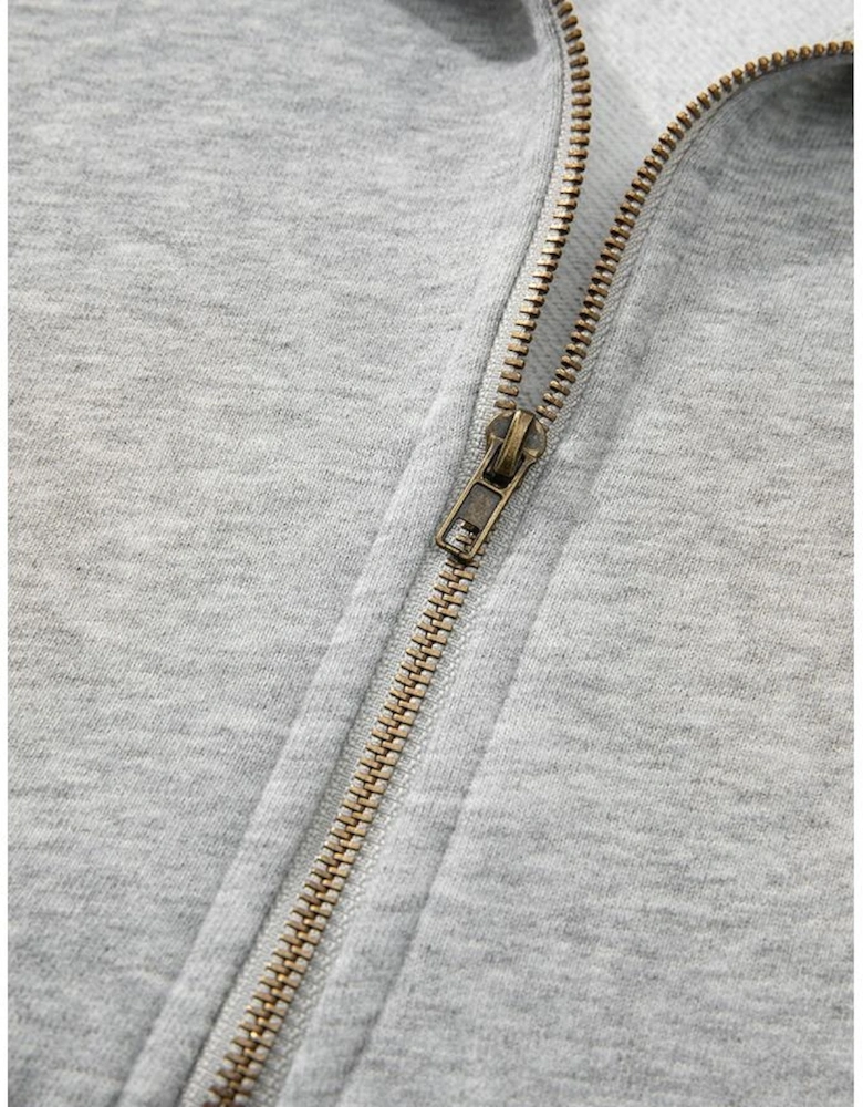 Light Grey Fleece Lined Half Zipper Kangaroo Pockets Loose Hoodie