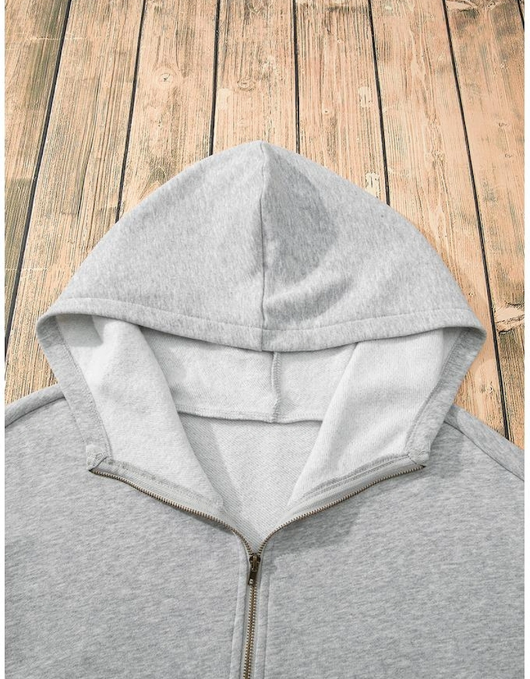 Light Grey Fleece Lined Half Zipper Kangaroo Pockets Loose Hoodie