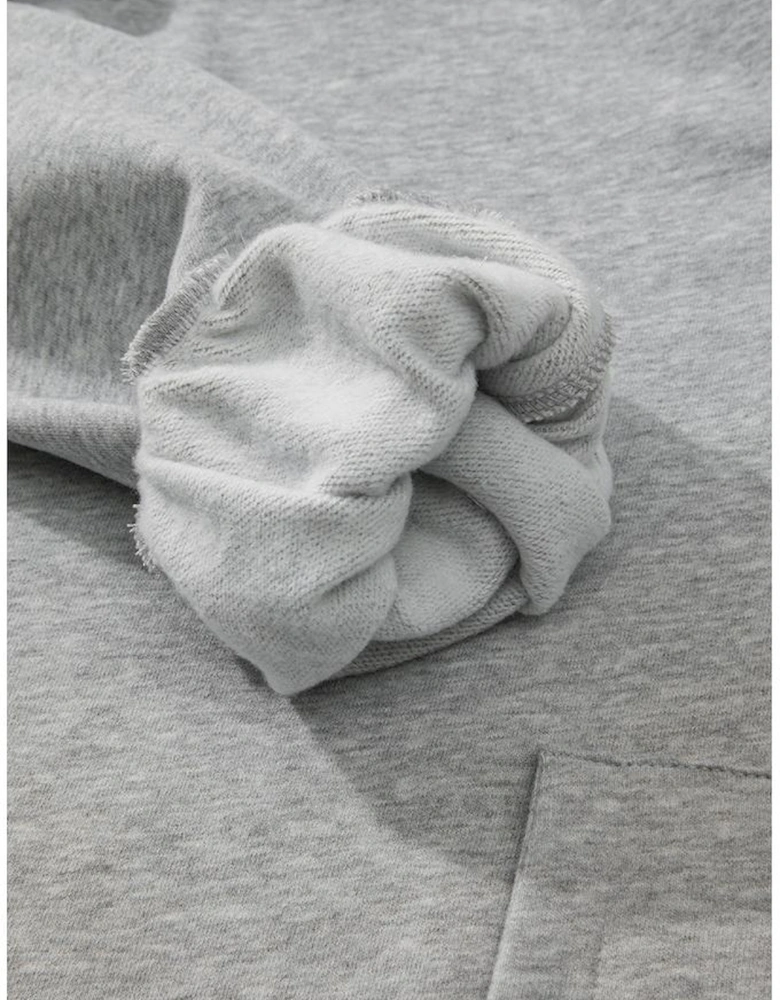 Light Grey Fleece Lined Half Zipper Kangaroo Pockets Loose Hoodie