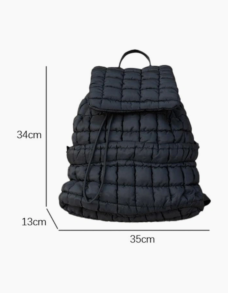Black Solid Flapped Quilted Puffer Backpack