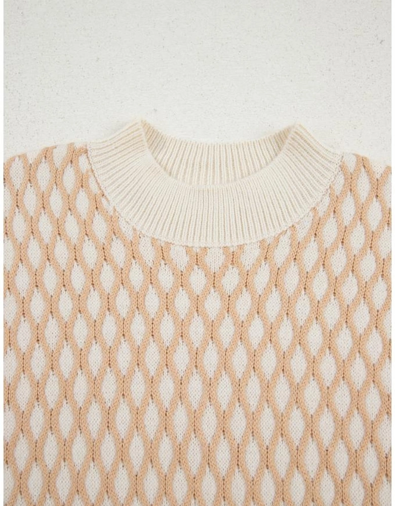 Smoke Gray Rhombus Textured Knit Mock Neck Sweater