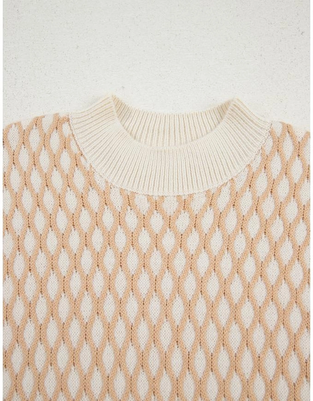 Smoke Gray Rhombus Textured Knit Mock Neck Sweater