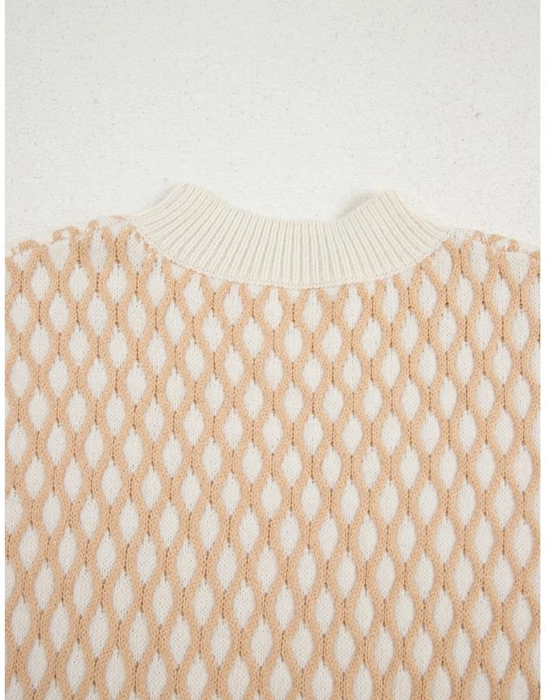 Smoke Gray Rhombus Textured Knit Mock Neck Sweater